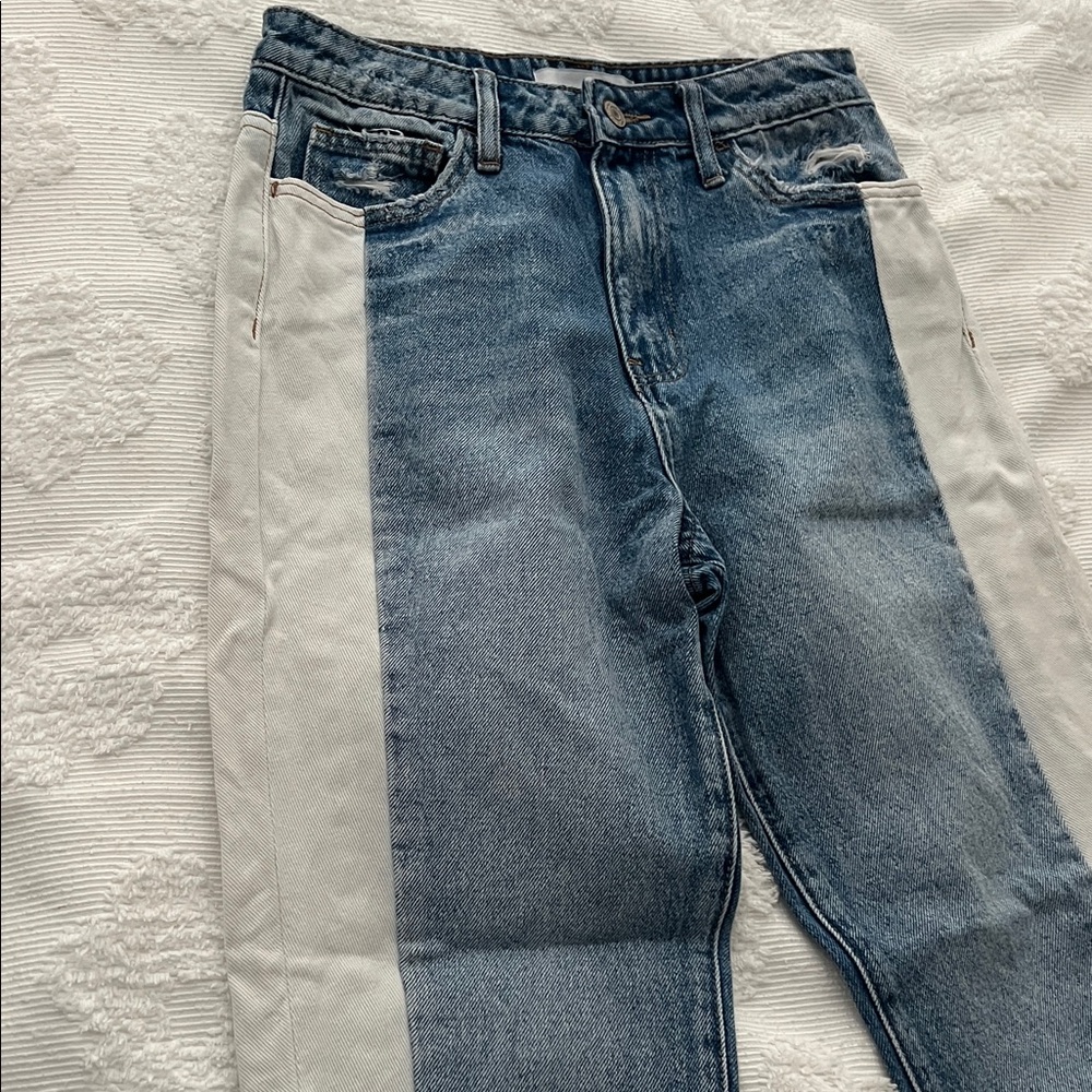 Blue and White Straight Jeans